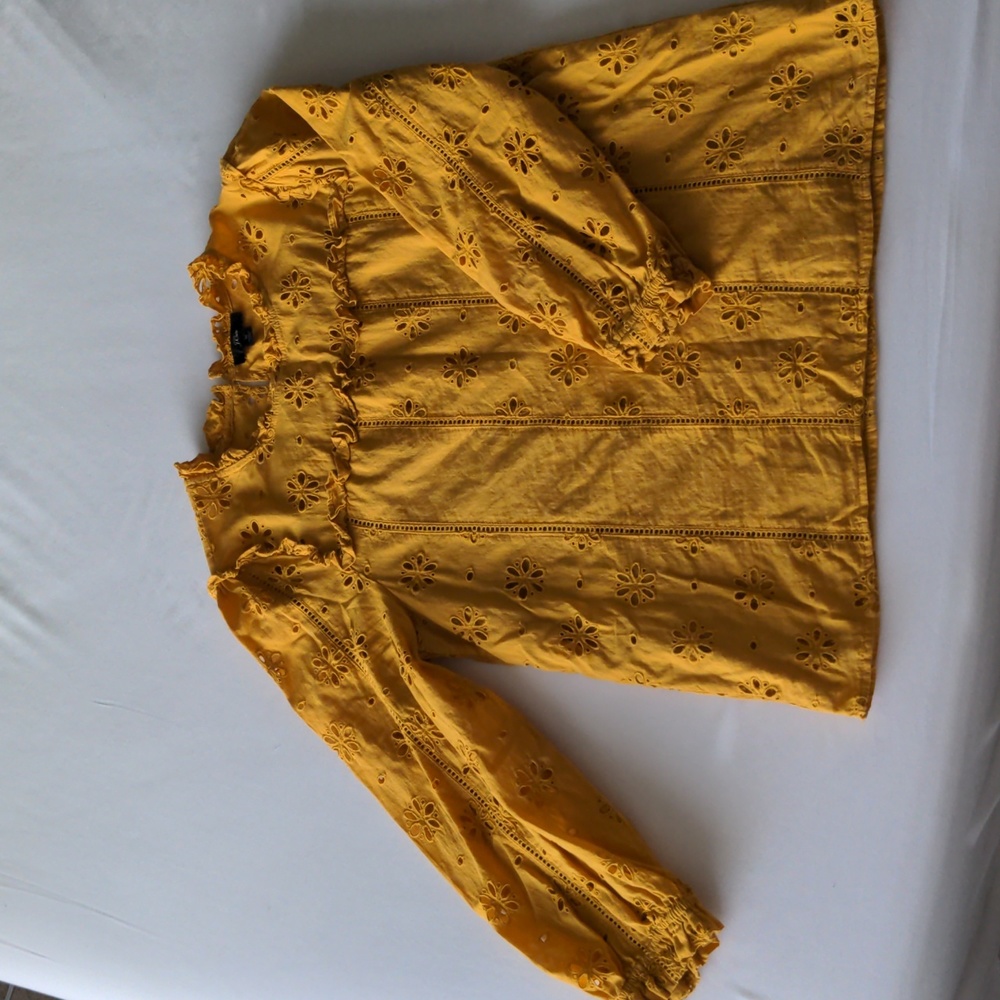 J. Crew Ruffle Neck Eyelet-Yolk Top